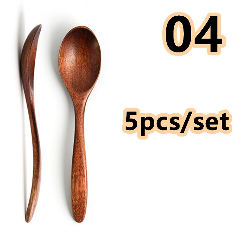 Cuillère en bois vaisselle en bois cuillère Anti-brûlure thé café cuillères à remuer cuisine ustensile de cuisine outil cuillère à soupe cuillère à café 5 pièces/ensemble: 5pcs-04