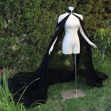 Cape en mousseline de soie noire, robe de soirée élégante, manteau pour femmes, boléro, accessoires de mariage, Cape longue, elfe