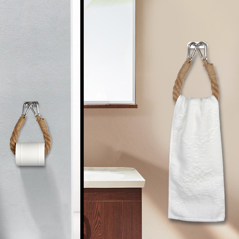 40/50/60/70cm vintage stil vävda hängrep toalettpapper rullhållare dekor hängande rep pappershandduk hållare vägg hållare rack