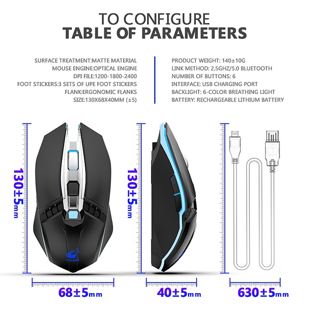 Rechargeable X5 Wireless Silent LED Backlit USB Optical Ergonomic Gaming Mouse Computer Table Ergonomic Silent For PC Laptop