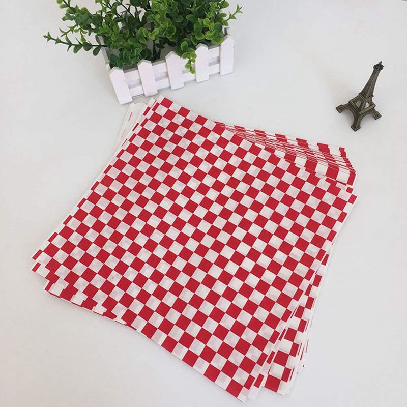 100 pièces damier deli bonbons panier liner papier d&#39;emballage alimentaire, gros répulsif, Sandwich Burger emballage, rouge et blanc
