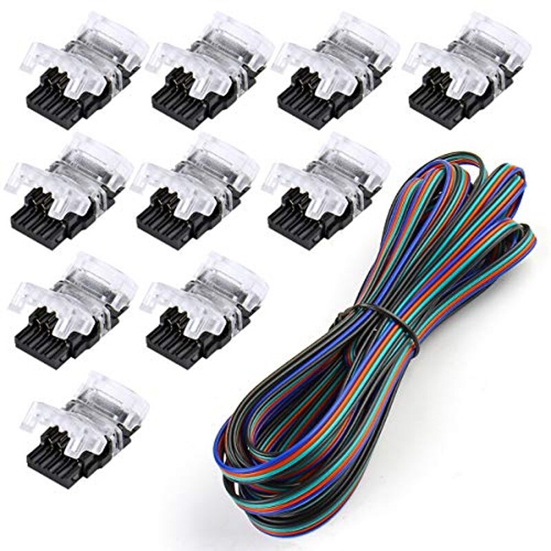 10mm 4Pin RGB tira de LED de conector de Luz Kits con T/L-en forma de tira sudaderas Clips en tira alambre conexión Terminal de empalme de tira LED: 40