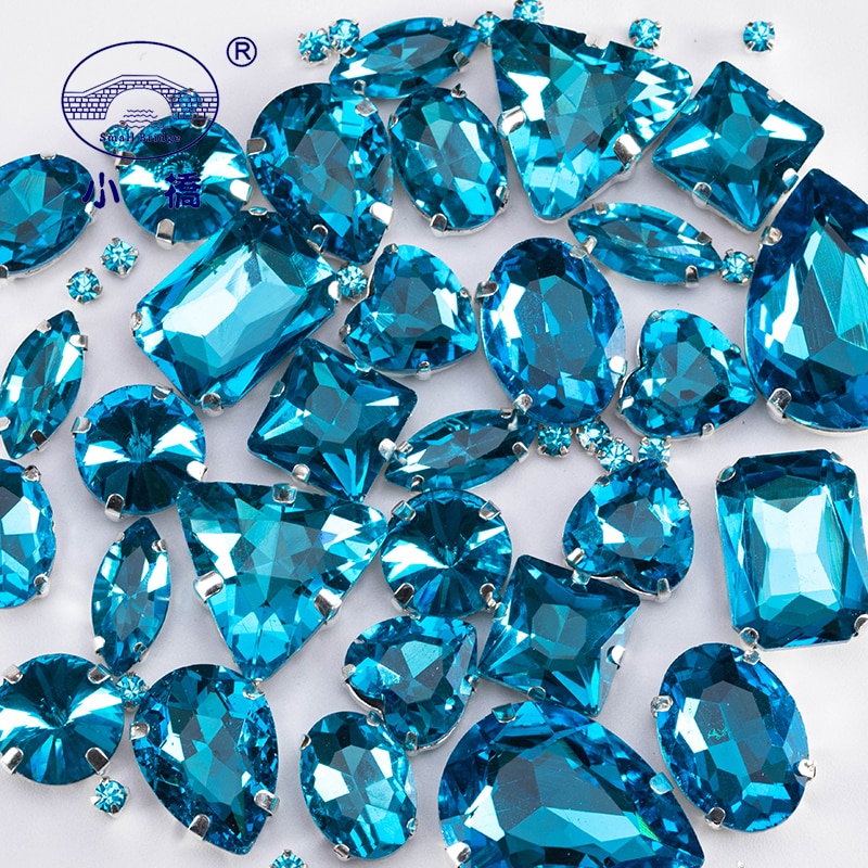 Meer Blauw Plaksteen Voor Kleding Gemengde Vorm Naaien Op Stenen Decoratieve Crystal Steentjes Met Klauw 50 stks/pak S042