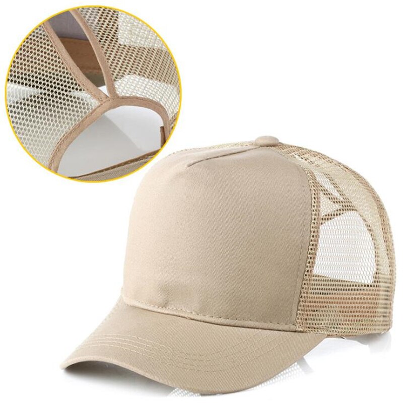 Ponytail Baseball Cap Summer women's Adjustable Black Hat Messy Cap Casual Cotton Girl Snapback Mesh Cap: khaki