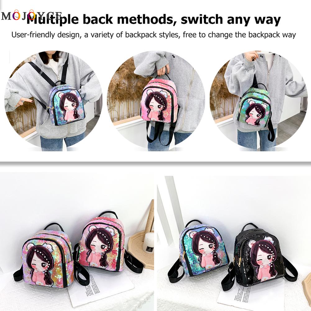 SchöNe Pailletten Frauen Mädchen Rucksack Karikatur Puppe Licht Schulter Schule Taschen