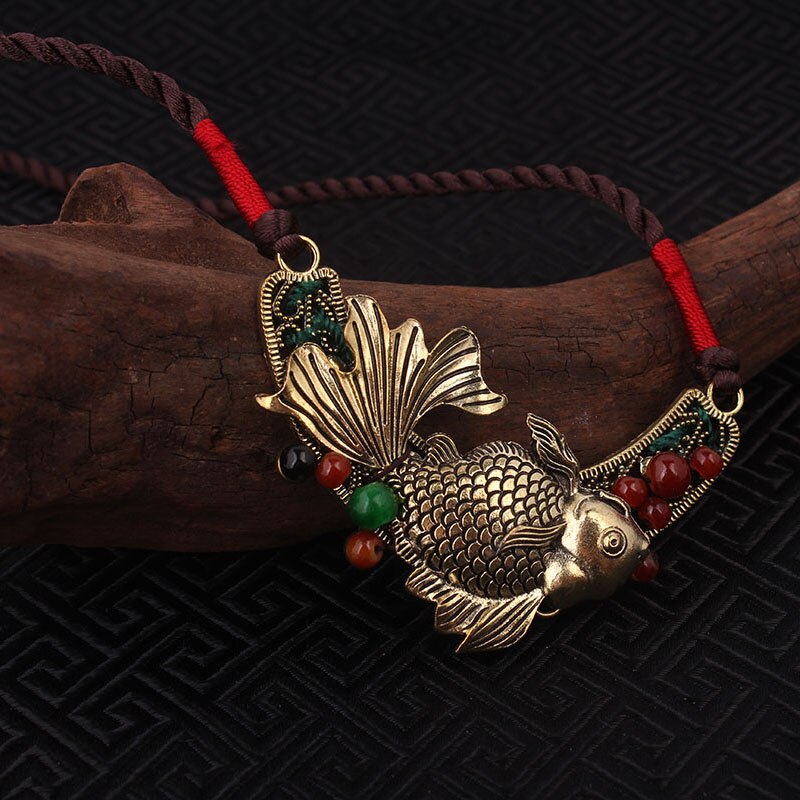 Kvinder etniske smykker guldfisk choker halskæde,håndlavet tibetansk sølv halskæde thailand chinese wind vintage halskæde: Default Title