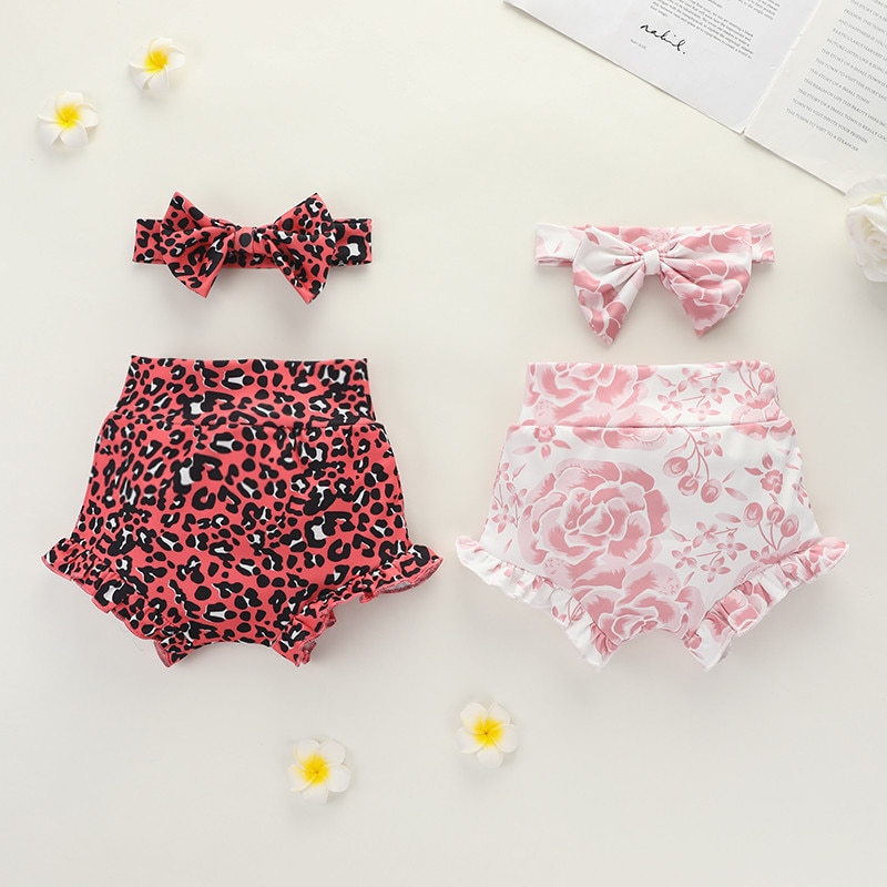 Pudcoco baby dreng piger shorts bloomers trusser leopard harem shorts med heabdand 2 stk børn bloomer