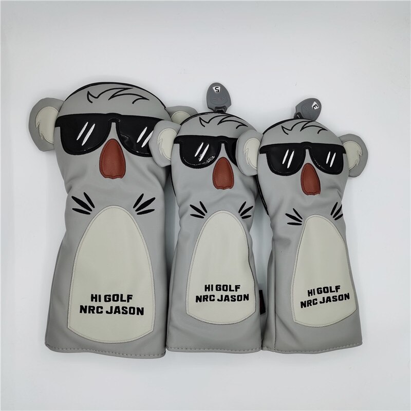 Djur golf koala headcover pu läder golf driver fairway woods hybrid putter covers 135ut komplett set maskot nyhet: 135 skogar
