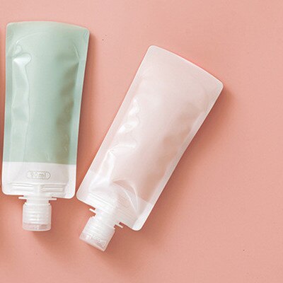1 set make-up navulbare reisfles, draagbare lege plastic verpakkingszak voor lotion, shampoo, badcontainer: Effen kleur