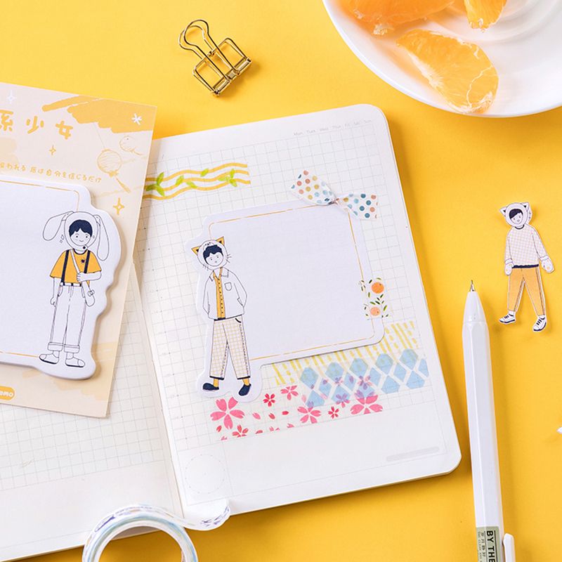 30 vellen Oranje meisje Student Laat een Bericht Memo pad Planner Sticky notes Papier sticker Student Stationaire Sjoel Office Supply