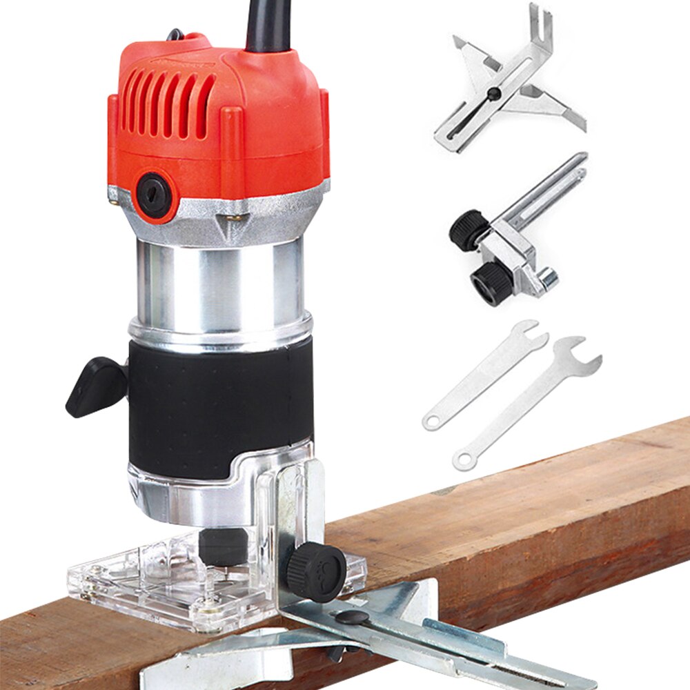800W Electric Hand Trimmer Router Wood Carving Machine With Carrying Case Woodworking Wood Milling Slotting Machine: Red US Plug
