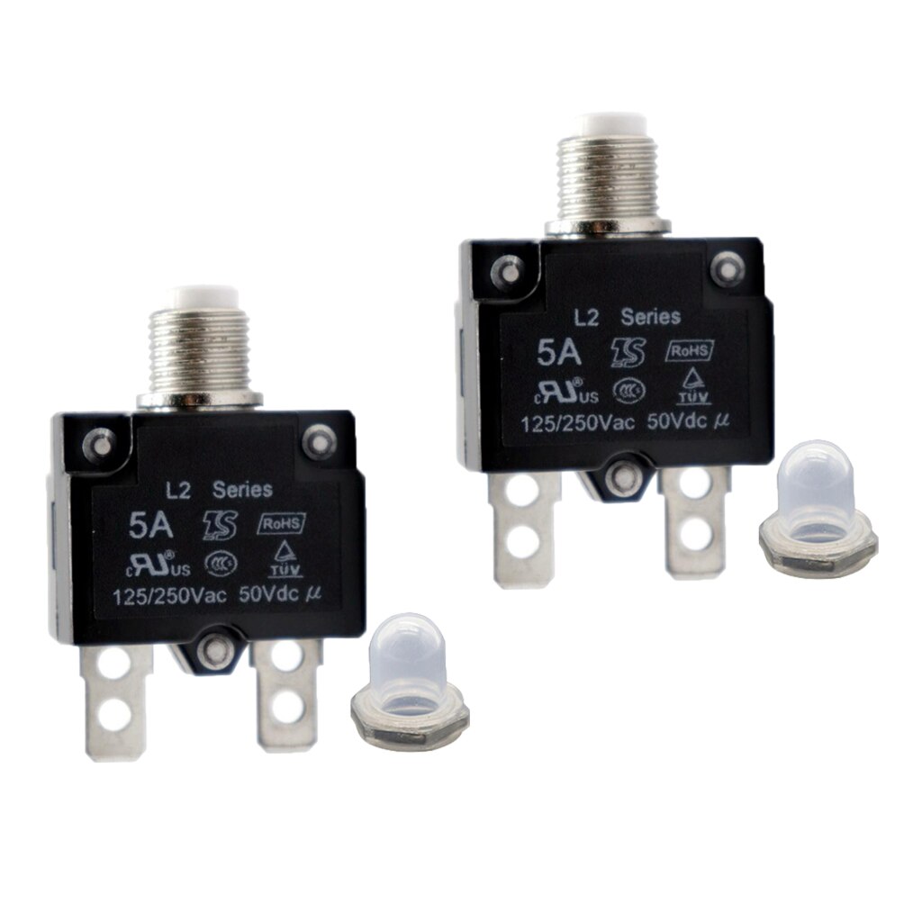 2pcs 5A For cars, trucks, ships Circuit Breaker Overload Protector Switch Fuse Resettable 125/250V Good