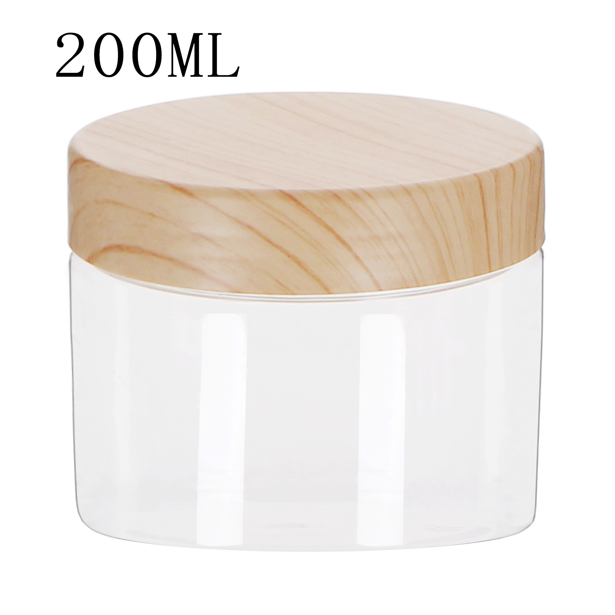 100ml/200ml/300ml/500ml Empty Clear Pet Jars Container With Plastic Imitation Wood Lid Transparent Plastic Storage Bottle: 200ML