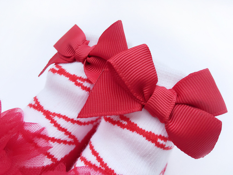 Nuevos calcetines cortos de para bebés y niñas lindos calcetines grandes de de Navidad para niños pequeños de encaje de princesa