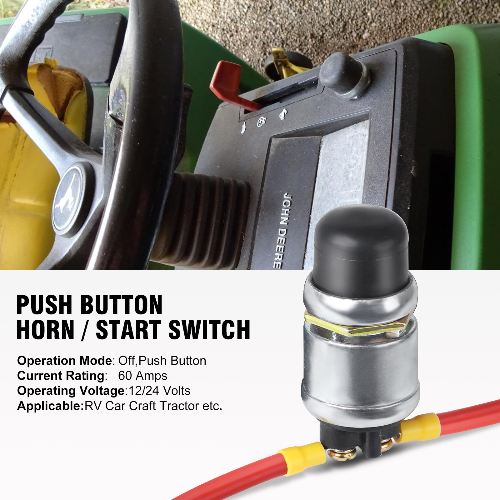 12V-24V 60A Push Button Ignition Start Switch Waterproof Push Button Starter Switch With 2 Terminals for Auto Truck Boat Marine