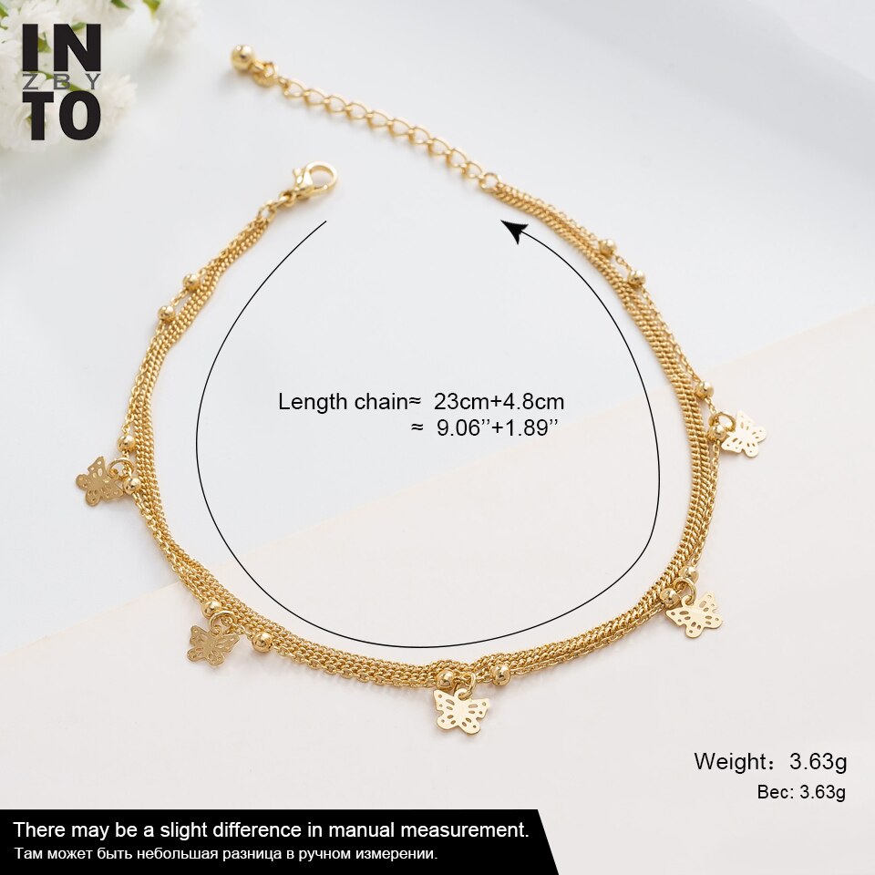 Into Crystal Butterfly Ankle Bracelet For Women Gold Color Chain Summer Beach Charm Anklet Bracelet On Leg Foot Jewelry: A009