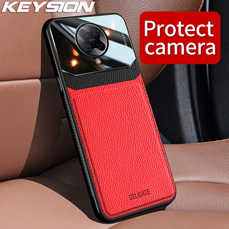 Keysion Shockproof Case Voor Xiaomi Poco F2 Pro X2 Lederen Spiegel Gehard Glas Telefoon Back Cover Voor Poco X3 nfc