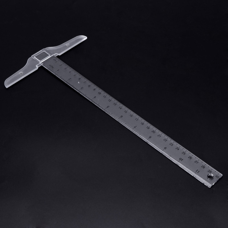 30cm/12" Plastic T-Square Metric Ruler cm/inch Double Side Scale Measuring Tool T Square Ruler Calipers