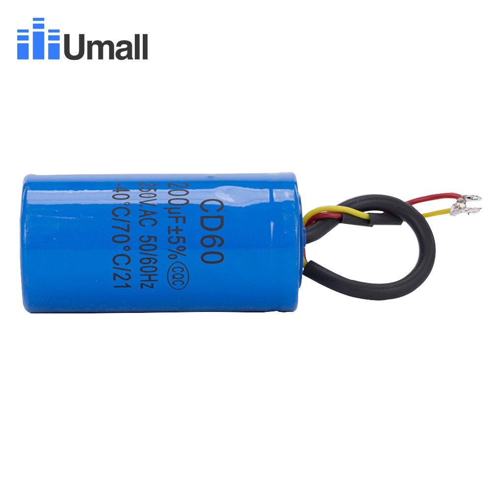 CD60 200 uF 250 V AC Startcondensator Voor Zware Elektrische Motor Compressor Rood Geel Twee Draden