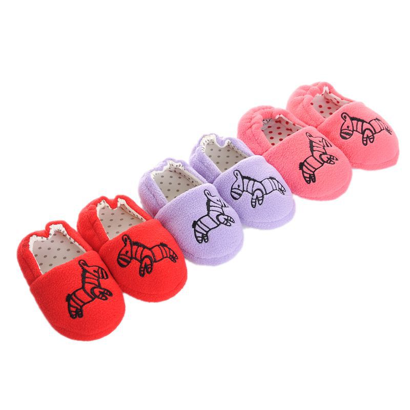 Cartoon Zebra Kids Warm Shoes Boys Girls Soft-soled Slippers Kids Winter And Autumn Indoor Child Home Shoes