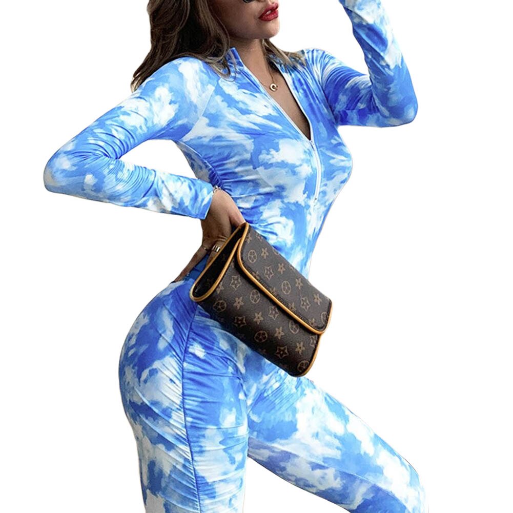 Vrouwen Lange Mouwen Tie-Dye Print Jumpsuit Dames Mode Jumpsuit Voor Sport Dagelijkse Slijtage