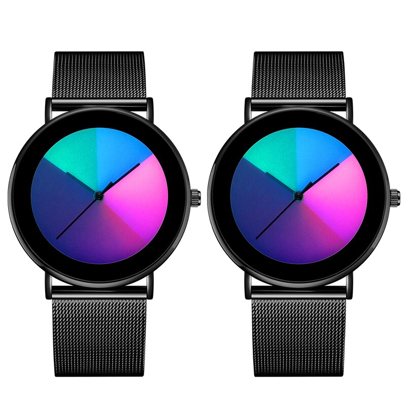 Changing Color Casual Quartz Women Watches Girl Wristwatch Stainless Steel Female Watch Clock Reloj Mujer: Couple-SteelBlack