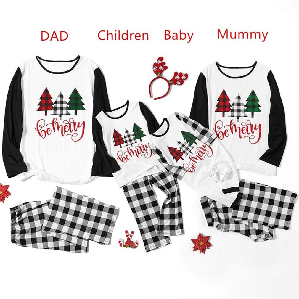 Pyjama de noël assorti pour famille, ensemble 2 pièces, maman et moi, imprimé arbre de noël, vêtements de maison père fils, haut + pantalon