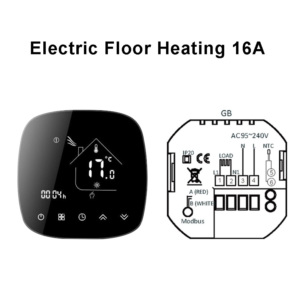Termostato redondo Wifi, BHT-001 de calefacción, pantalla negra, botón táctil, controlador inteligente de calefacción por suelo radiante, aplicación Tuya: GB electric 16A