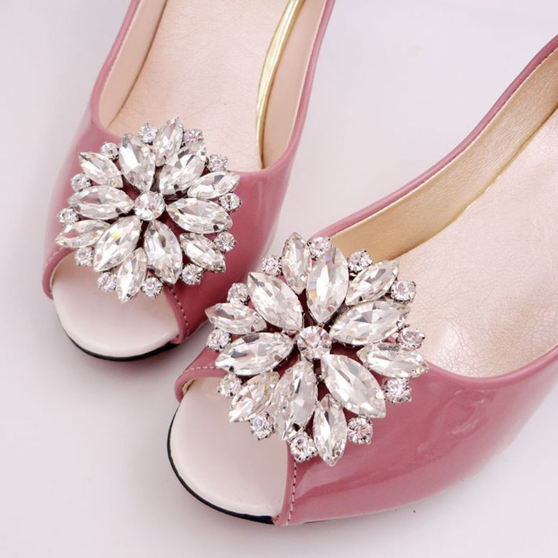 Broches de cristal para zapatos, 1 par, adornos removibles para zapatos, hebillas brillantes J2HD