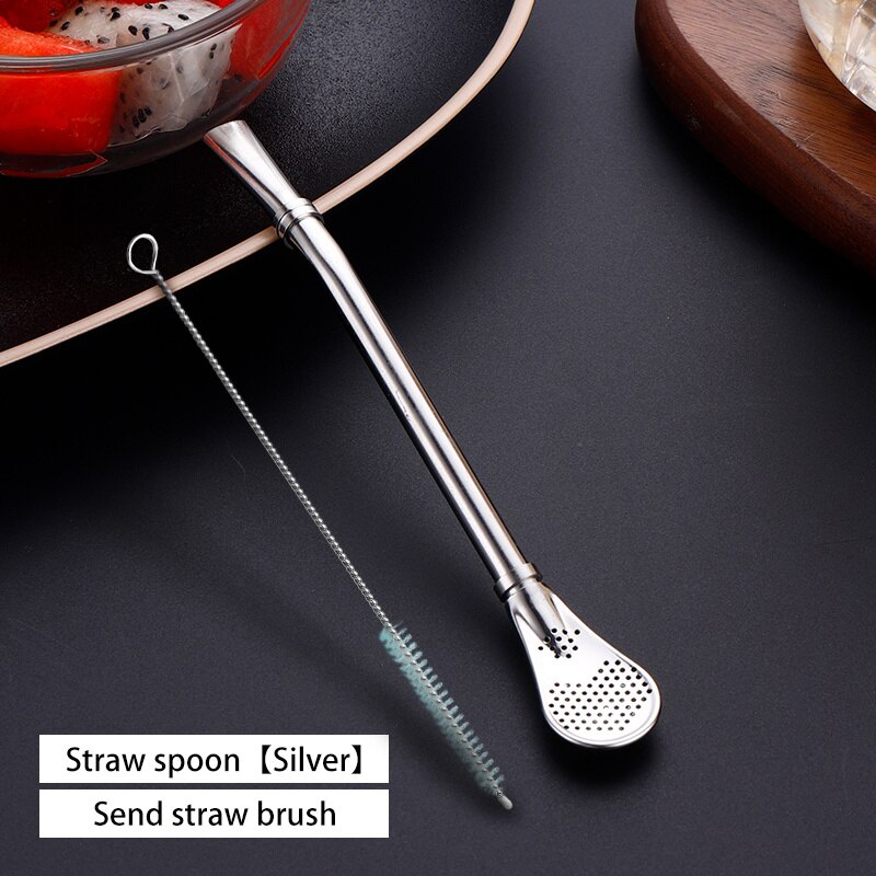 VandHome-pajita para beber, cuchara de acero inoxidable para bebidas, pajilla reutilizable, filtro de paja de té Mate, accesorios para Bar y: Sliver