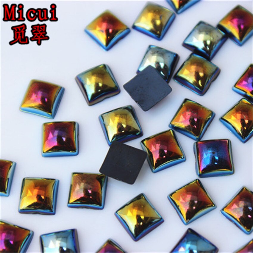 Micui 100Pcs 8Mm Vierkante Jelly Kleur Acryl Plaksteen Crystal Stones Niet Hotfix Plakboek Strass Voor Diy Craft MC445