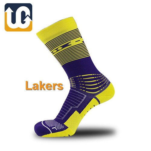 Calze da basket professionali da uomo calze sportive da uomo Super Star calze antiscivolo durevoli asciugamano da Skateboard calza inferiore: Lakers Away