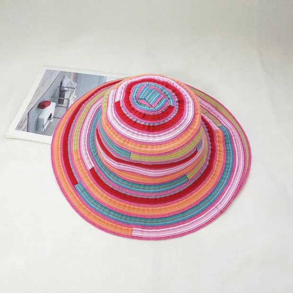 Sommer kvinner hattemaker avlet side solhatt bøttehette kvinner reiser stripet Strand sammenleggbare bomullshatter jenter solhatt: 4