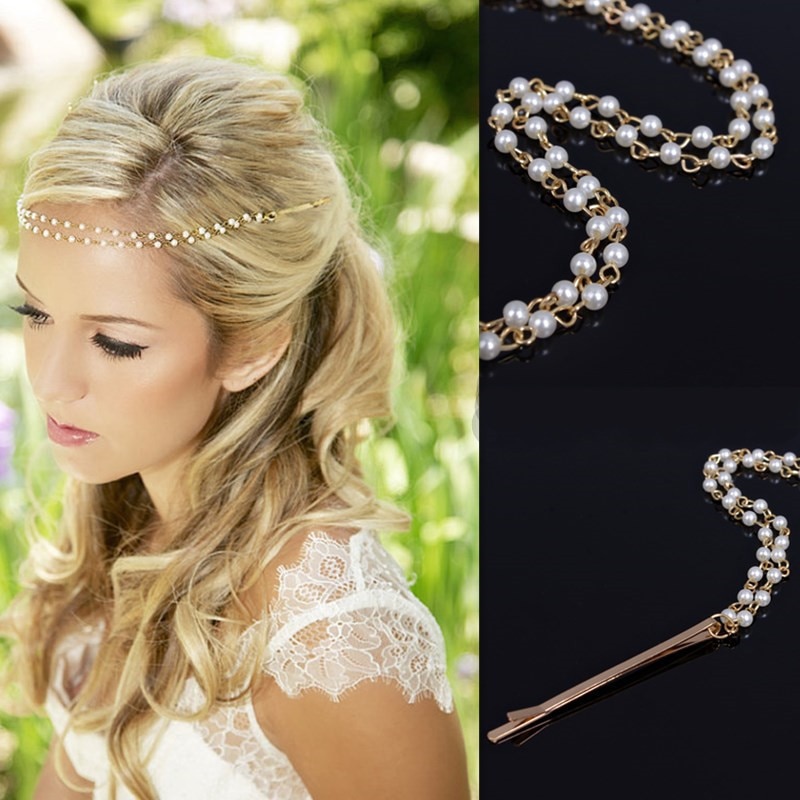 Vrouwen Elegante Tiara Hairwear Zilveren Parel Hoofdband Haar Sieraden Bruiloft Haar Accessoires Romantische Bridal Head Chain Hoofdtooi # W