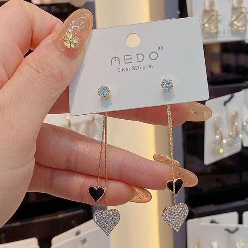 Crystal Liefde Kwastje Perzik Hart Lange Dangle Oorbellen Voor Vrouwen Leuke Zoete Sieraden