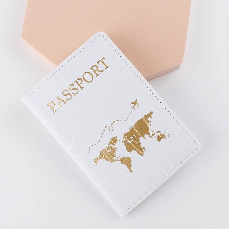 Map Passport Cover Crocodile Pattern Letter Women Men Travel Passport Cover Holder Travel Credit Card Holder Case: White