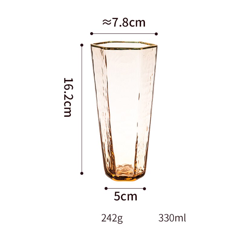 Nordisk højkvalitets sekskantet hammerstribe guldkantet vinglas krystalglas champagnekop husholdnings whiskyglas vandkop: M06