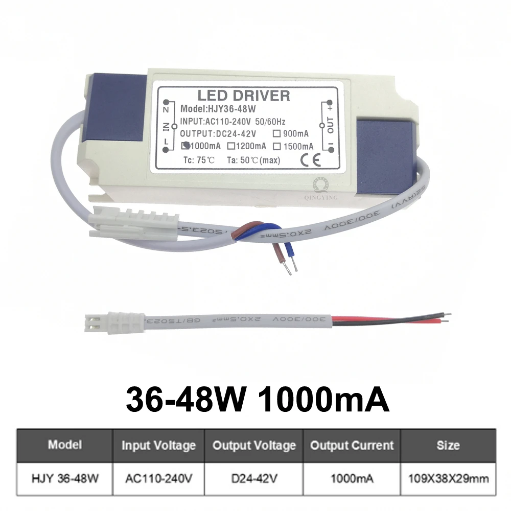 110V 220V 36W 40W 45W 48W LED Driver DC24-42V 900mA 1000mA 1200mA 1500mA Flicker Free Power Supply External Lighting Transformer: black / 9A