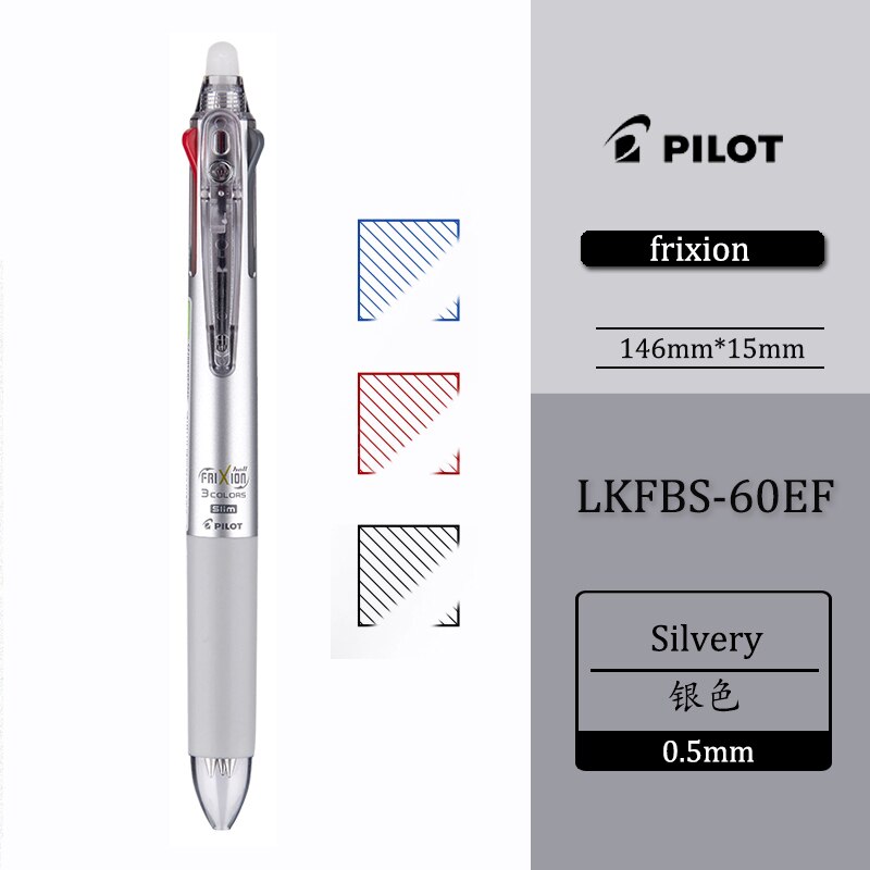 1 stk pilot frixion penn 3 in 1 slettbar gel penn multi farger lkfb -60ef /uf 0.5 / 0.38 mm pastellfarger: 0.5 sølv