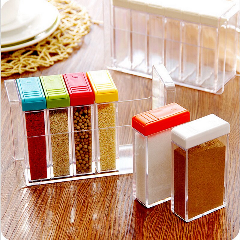 Transparent Spice Jar Set Salt and Pepper Seasoning Bottle Colorful Lid Kitchen Condiment Cruet Storage Container