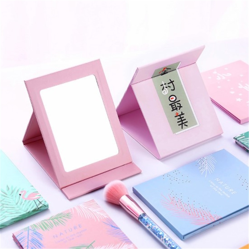 Espejo plegable de maquillaje para dormitorio, vestidor de escritorio de libros, bonito espejo grande portátil plegable para estudiantes, espejo plegable de escritorio