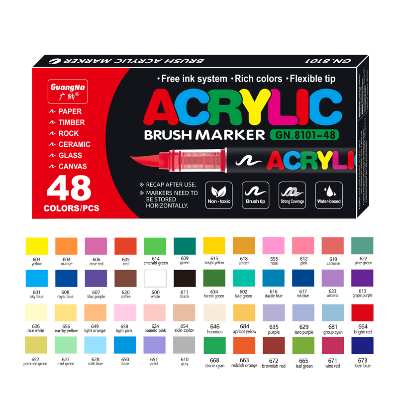 Guangna Acrylic Painting Markers Set Plumones 72/60/48/36/24/12 Colors Soft Brush Pen Marcadores Drawing Graffiti Art Supplier: Burgundy