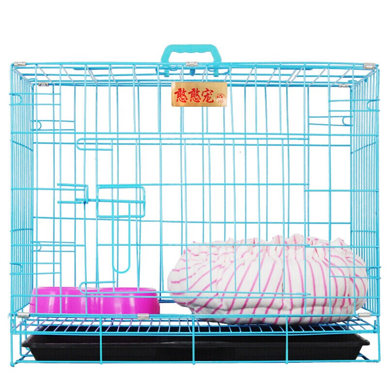 Teddy dog cage, dog cage wire folding pet cage wire small and medium-sized dog dog cage indoor household bold: 2 / 70x60x50