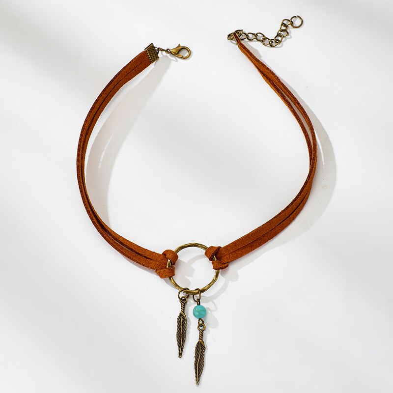 Vintage Leder Feder Choker Halsketten Für Frauen Mädchen Retro Antike Gold Boho Erklärung Halsketten Schmuck