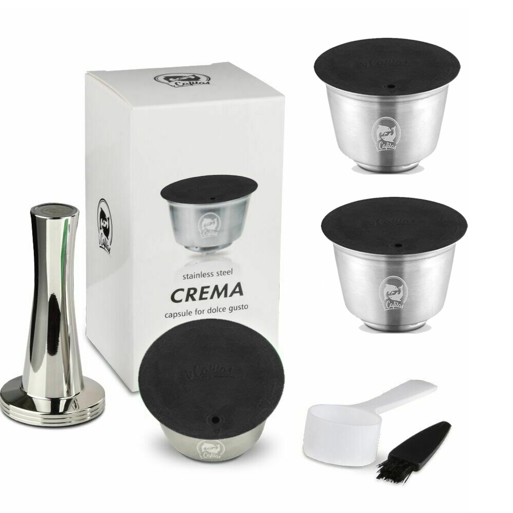 Reusable Coffee Capsule Cup Comaptible For Nescafe Dolce Gusto Lumio Refillable Filter Stainless Steel Body Original Lid: 3Capsule 1Tamper