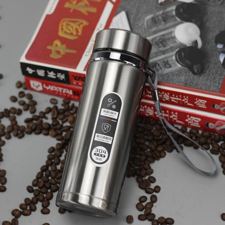 Termo de negocios de alta capacidad, vaso aislante de acero inoxidable, botella de agua, termo portátil para oficina, tazas de té: 900ml / Plata