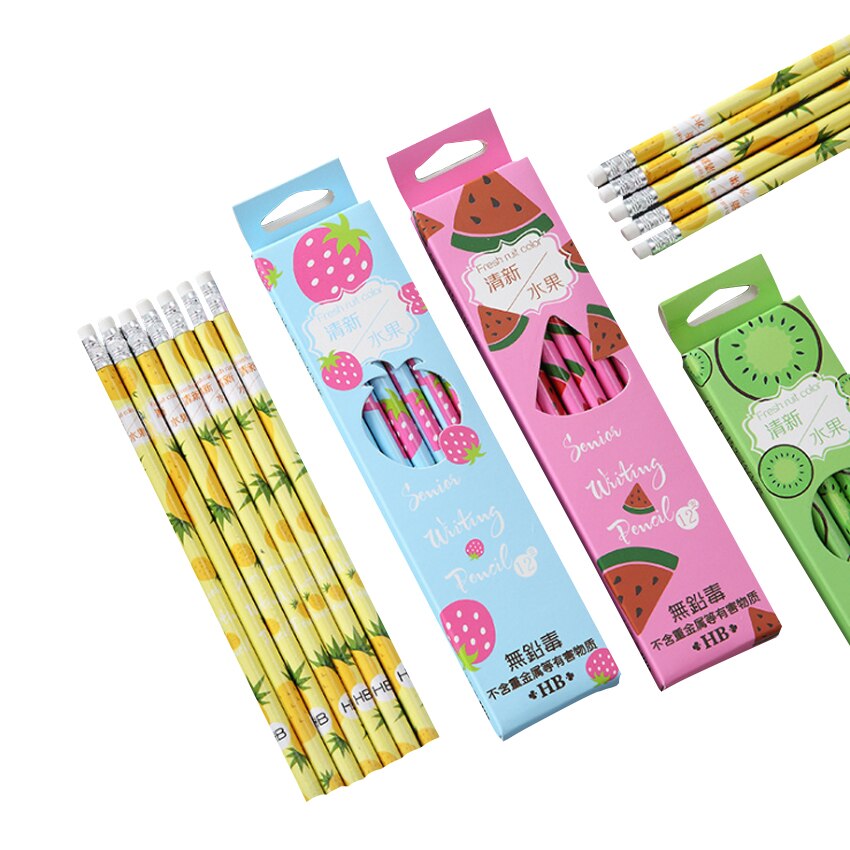 12 unids/pack Kawaii fresco lápiz con motivos frutales boceto dibujo niños papelería, útiles Escolares Tumblr escolar artículos para estudiante