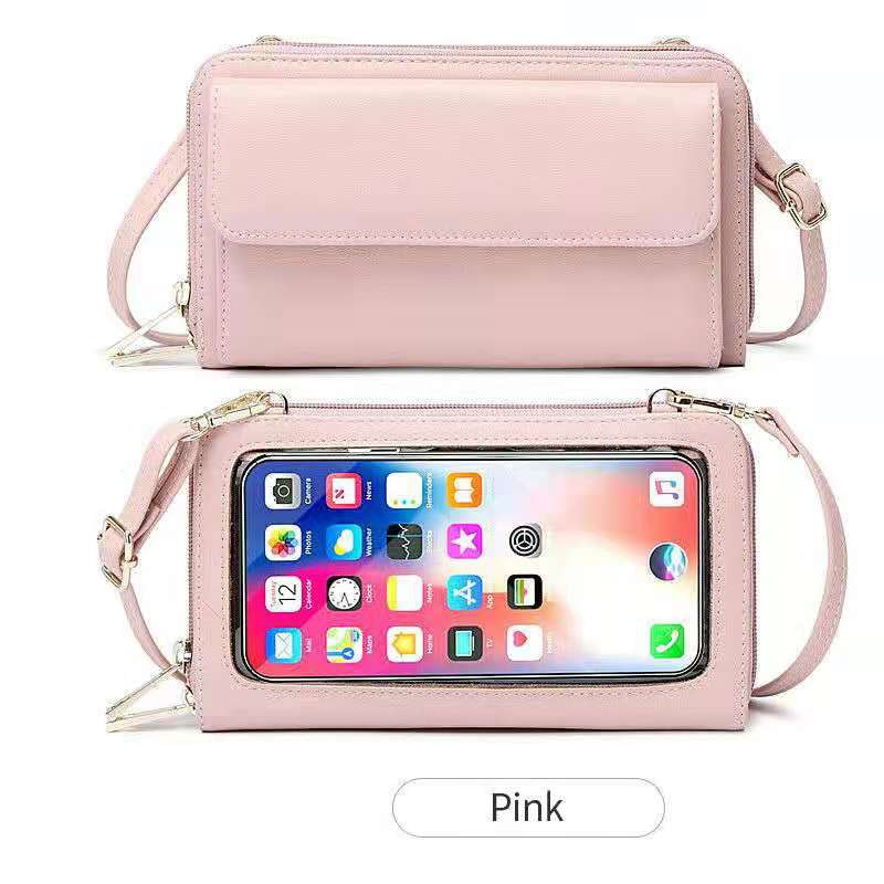 Touch Screen da donna borsa a tracolla sottile borsa per cellulare piccola custodia Rfid Smart portafoglio lungo Designer di marca Flip borse da polso blu: Pink