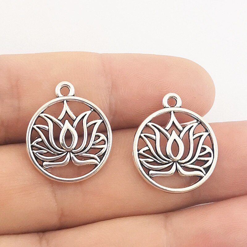 JINDINSP 10 stücke 22x19mm Antike Silber Farbe Runde Lotus Reize Anhänger Für Schmuck Machen DIY Schmuck Erkenntnisse