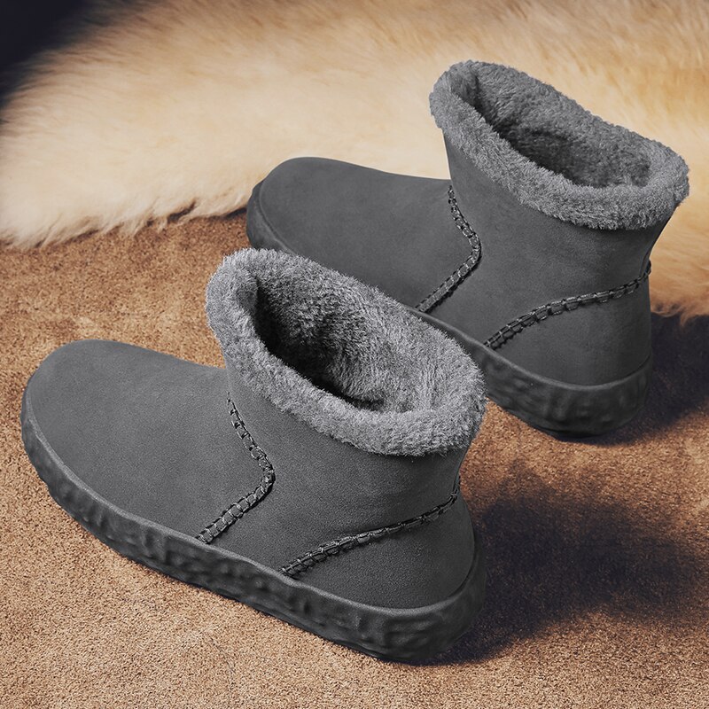 Stivali da uomo invernali con lacci stivali da neve in pelliccia calda stivaletti pelosi in pelle scamosciata impermeabili scarpe da uomo in peluche Fluff scarpe da esterno